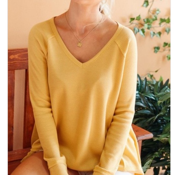 NEW Sunshine Yellow Waffle knit Cozy Sweater Top - Picture 6 of 6